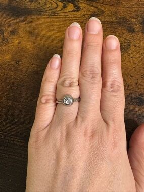 Coach Silver-Tone Ring with Clear Bezel Stone